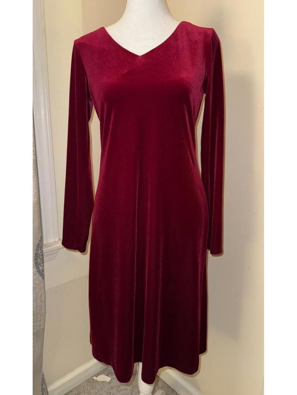 Womens red velvet long sleeve dress sz 6 Petite vamp grunge fairy goth holiday